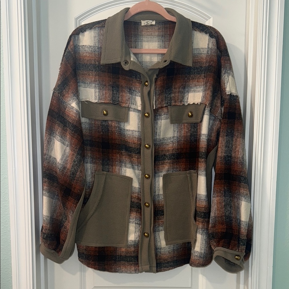 POL Brown and Cream Utility Jacket for Versatile Outdoor Wear